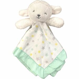 CARTERS Lamb Lovey Security Blanket Rattle Toy Satin Stars Mint Green Yellow 12”